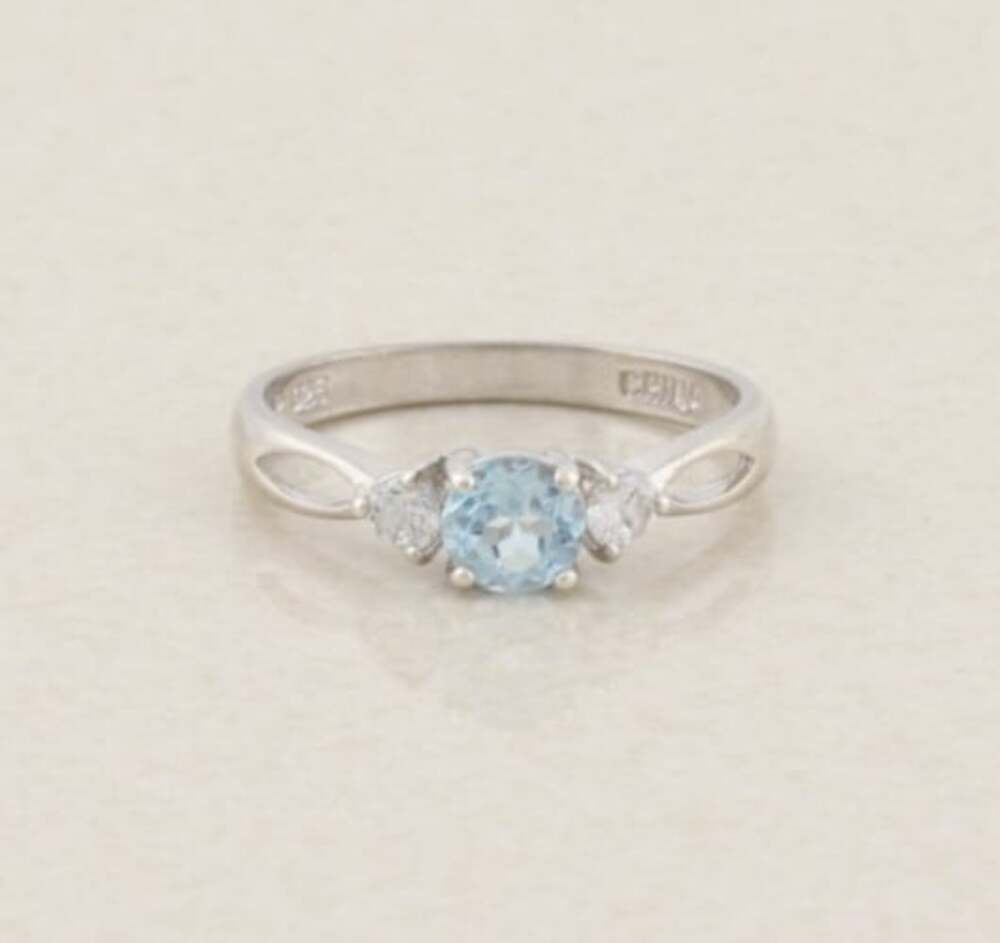 Sterling Silver Natural Sky Blue Topaz and Cubic Zirconia Ring Size 8